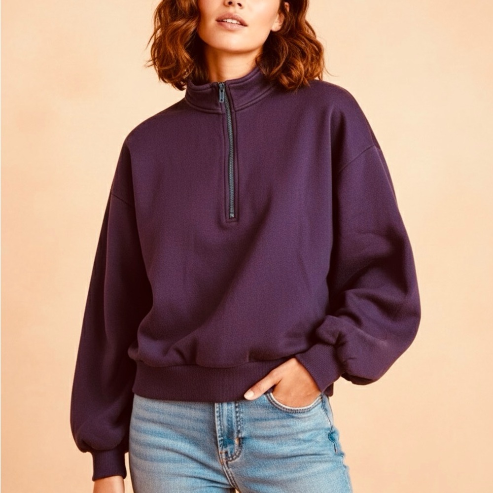 Banana Republic Burgundy Half Zip-Up Long Sleeve Pullover